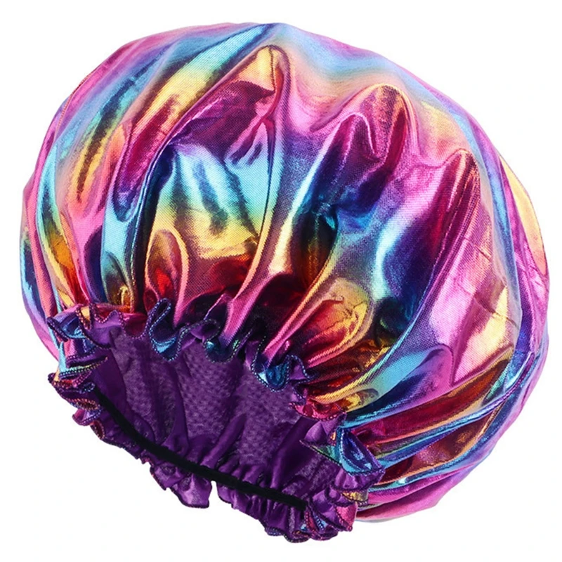 

Bathing Reusable Shower Caps with Wavy Selvege Design Premium Sumptuous Silky 100% Waterproof Shower Cap