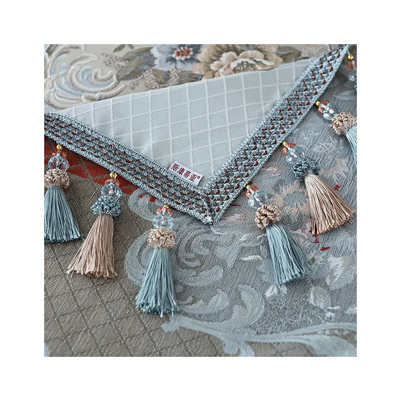 

Classic Tassels Tablecloth Fabric Rectangular Square Home Party Floral Dining Kitchen Coffee Table Cover Jacquard European style