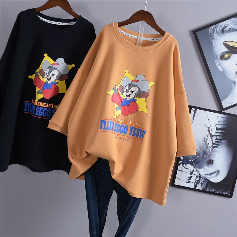 

2020 Autumn & Winter New Arrival Thick Korean Version Sanding T-shirt Round Neck Cartoon Short Sleeves T-shirt Free Shipping