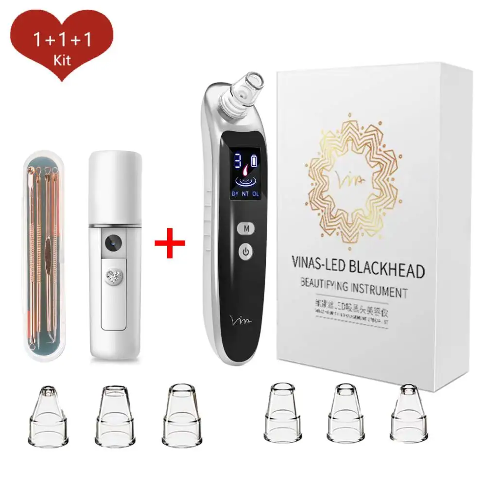 

Electric Blackhead Remover+Acne Pimple Extractor Needles+Face Steamer Humidifier Spray Pores Cleaner Women Skin Care Tool Vacuum