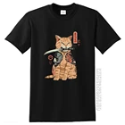 Классная мужская футболка Catana, повседневные топы из 100% хлопка, футболка с принтом кошки в стиле аниме, японская летняя футболка в стиле Харадзюку, топы, мужские футболки