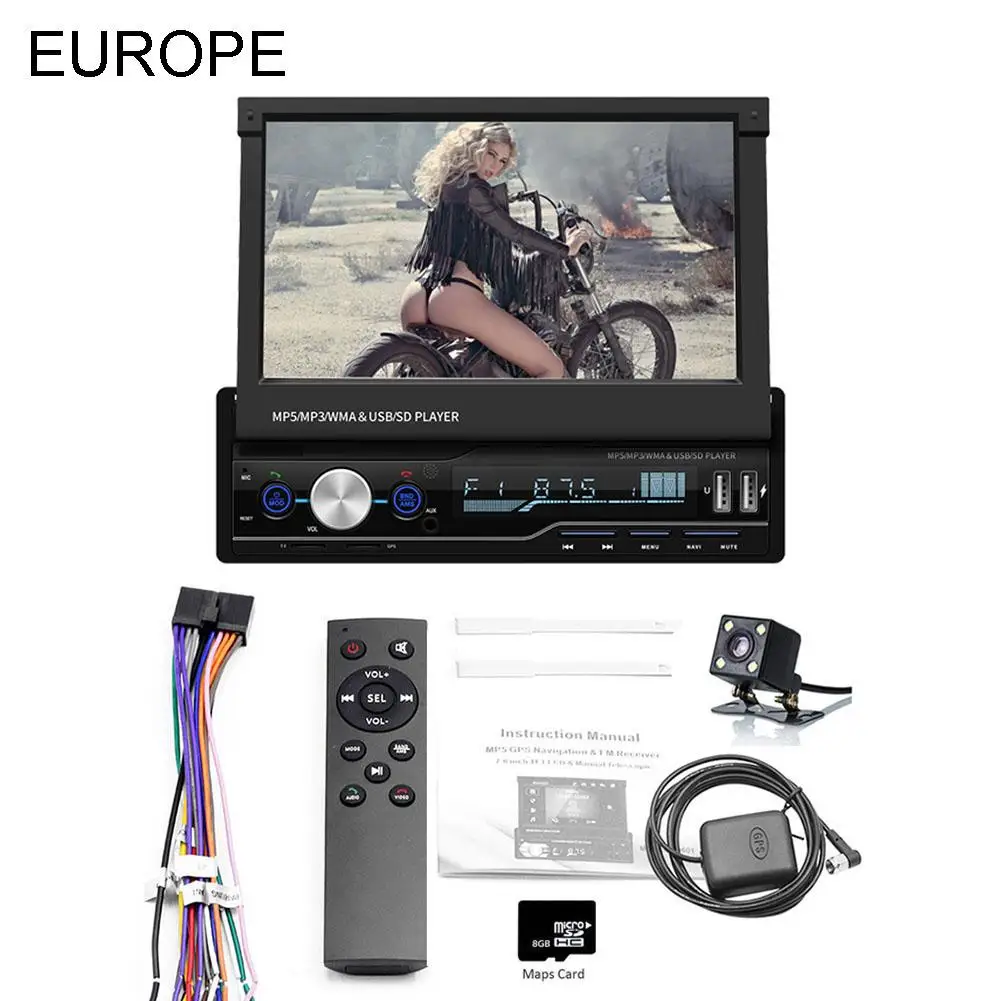 European 8GB map " 1 DIN сенсорный экран автомобиля радио MP5 плеер gps Sat NAV Bluetooth Стерео Выдвижной радио камера Поддержка с несколькими языками - Цвет: European 8GB map