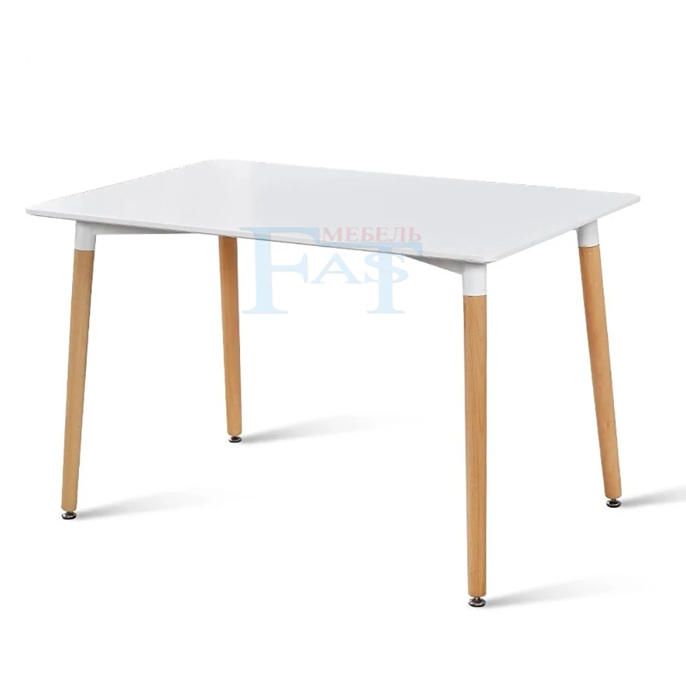 Обеденный стол для дома прямоугольный с белой краской на ножках из бука