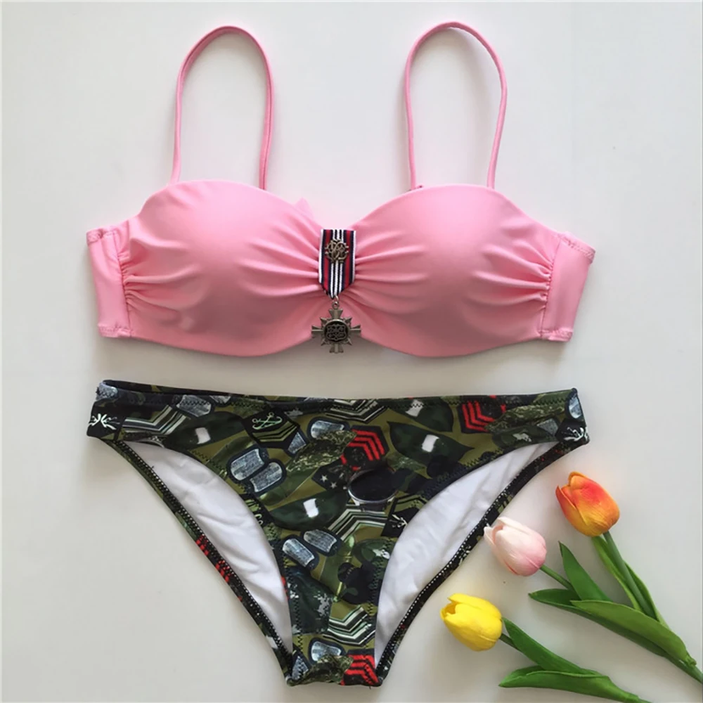 

Sexy Leaf Print Bikini Women Swimsuit Bandeau Biquini Swimwear Female Bathing Suit Push Up Bikini Set Summer Beachwear