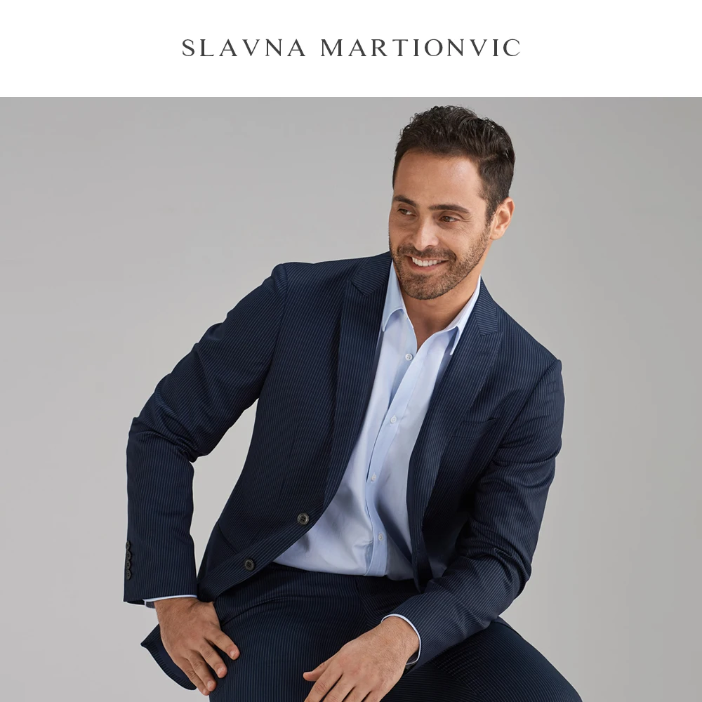 Slavna Martinovic темно-синий 100% шерсть деловой рабочий Повседневный тонкий мужской