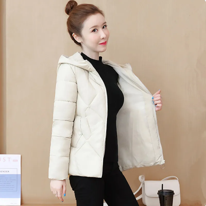 UHYTGF Oversized Jacket Women Fashion Down Cotton Casual Warm Student Winter Coat Parker Female Hooded Slim Short Outerwear 1830