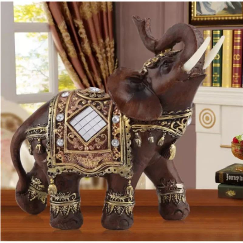 Mascota de la suerte Feng Shui, elefante de madera, estatua de resina, escultura, figura de riqueza, regalo, piedra Natural tallada, decoración del hogar y oficina