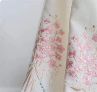 luxury pink floral embroidery blackout curtains cotton and linen bamboo fabric curtains modern white lace mesh tulle my1265