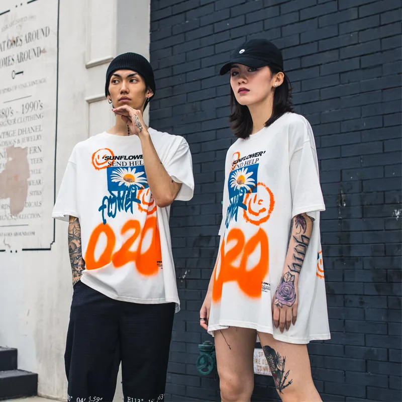 

Spring and Summer New Short-sleeved Personality Trend Graffiti Printing Hip-hop Tide Brand Loose Couple Cotton T-shirt