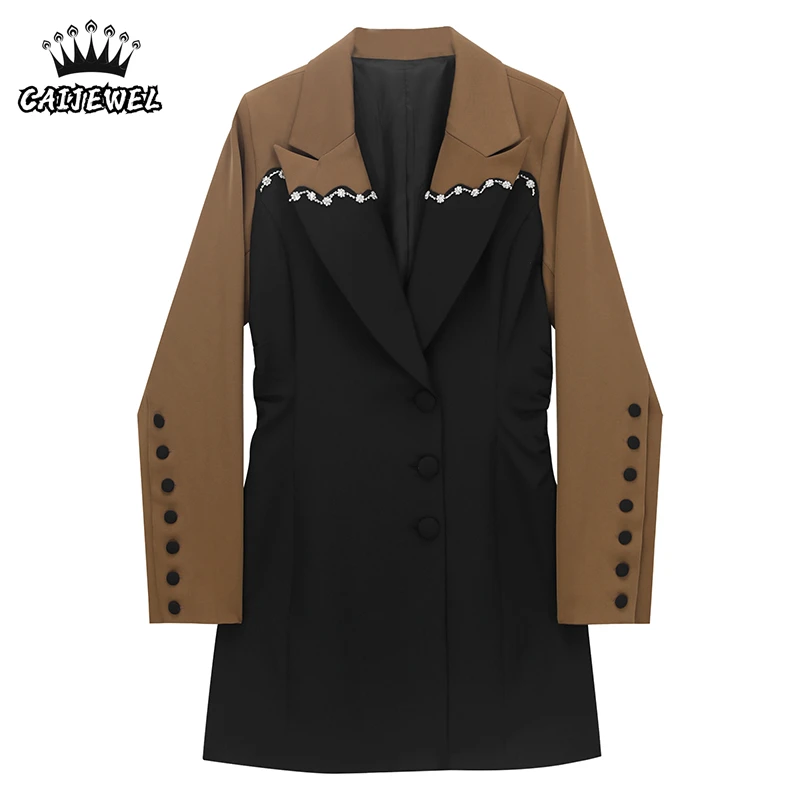 

Весна 2022, Черное женское платье-блейзер с длинным рукавом, шикарный дизайн, французская мода, повседневные мешковатые офисные женские топы, ...