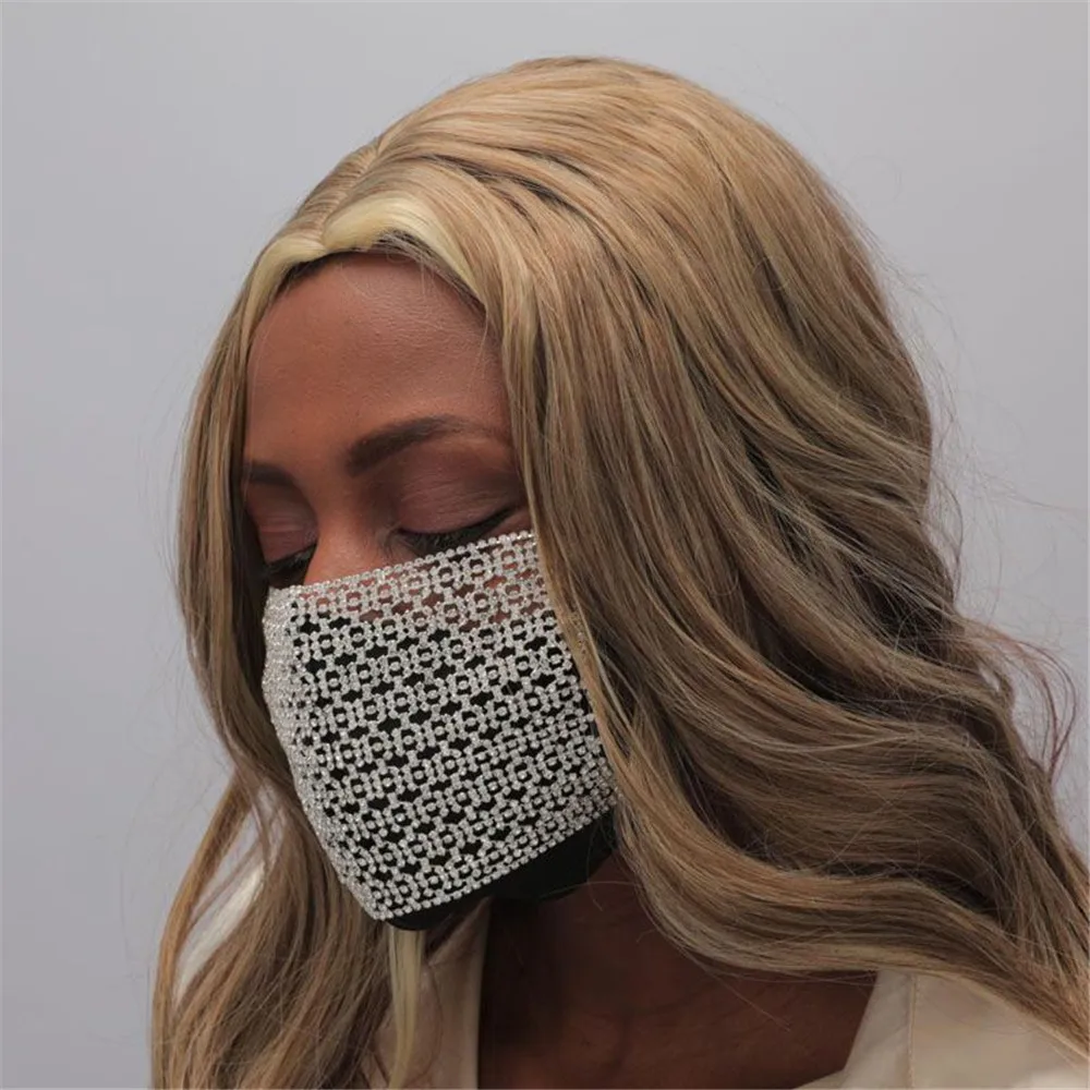 Роскошный блестящий чехол для лица с кристаллами женщин Модный Регулируемый