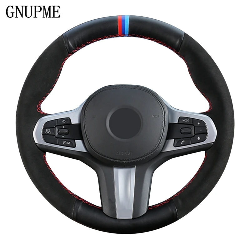 Черного цвета из натуральной кожи и замши чехол рулевого колеса автомобиля для BMW