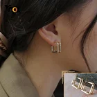 Женские квадратные серьги Vnox в стиле панк, золотистые металлические серьги-зажимы неправильной формы с кубическим магическим кубиком