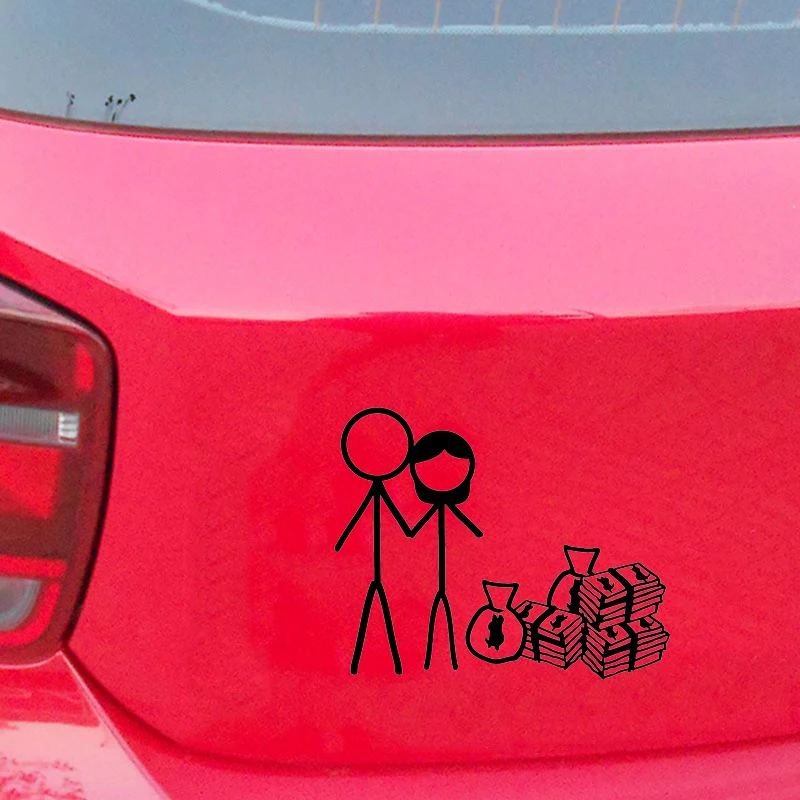 Stick Figure Couple with Money Vinyl Decal Sticker - 15 x 12.1cm - Funny Family Personality Sticker for Rear Window Car image 4