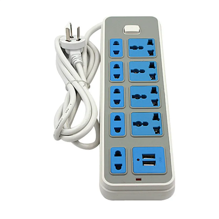 

Universal Power Strip Network Filter 9 Universal Outlet Sockets 2 USB Port Charger Surge Protector 2m Extension Cord 110-250V