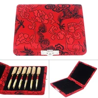 red oboe reeds storage box wood case with exquisite dragon embroidery for 6 reeds clarinet oboe reeds