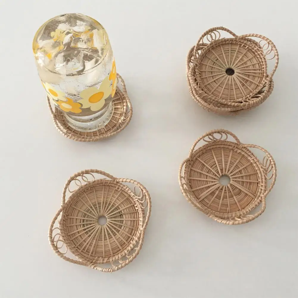 

Minimalist 2Pcs Modern Woven Coffee Drinks Placemats Rattan Cup Coasters Rustic for Kitchen