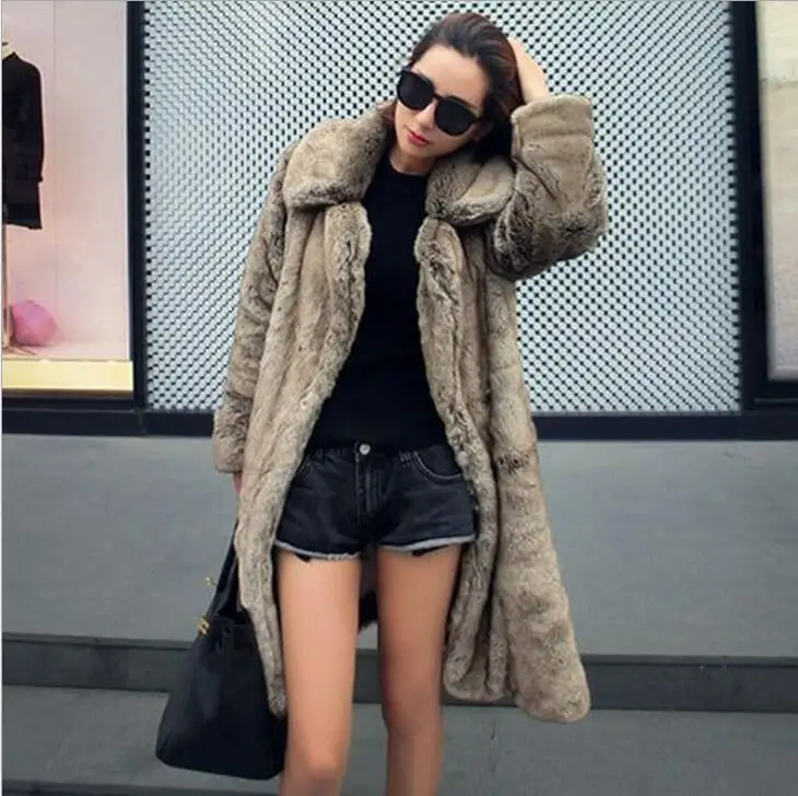 Autumn fur leather jacket womens warm faux mink fur leather long coat women loose jackets winter thicken fashion