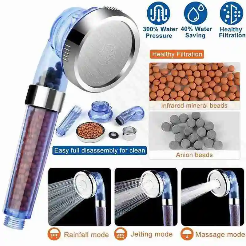 

Shower head, high pressure filter handheld filtration shower head and flow adjustable ionic 1 water function with saving st I7C5