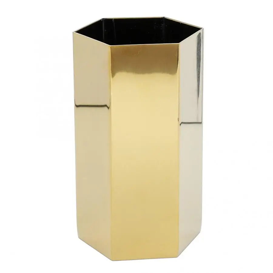 Six-sided Multi-function Pen Holder Stainless Steel Flower Vase Desktop Brush Container |