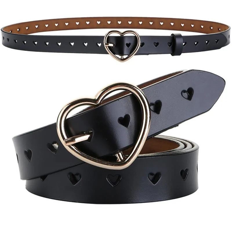 

Ремень с полыми сердечками Женский, декоративный пояс из натуральной кожи, с металлическими булавками, роскошный дизайн