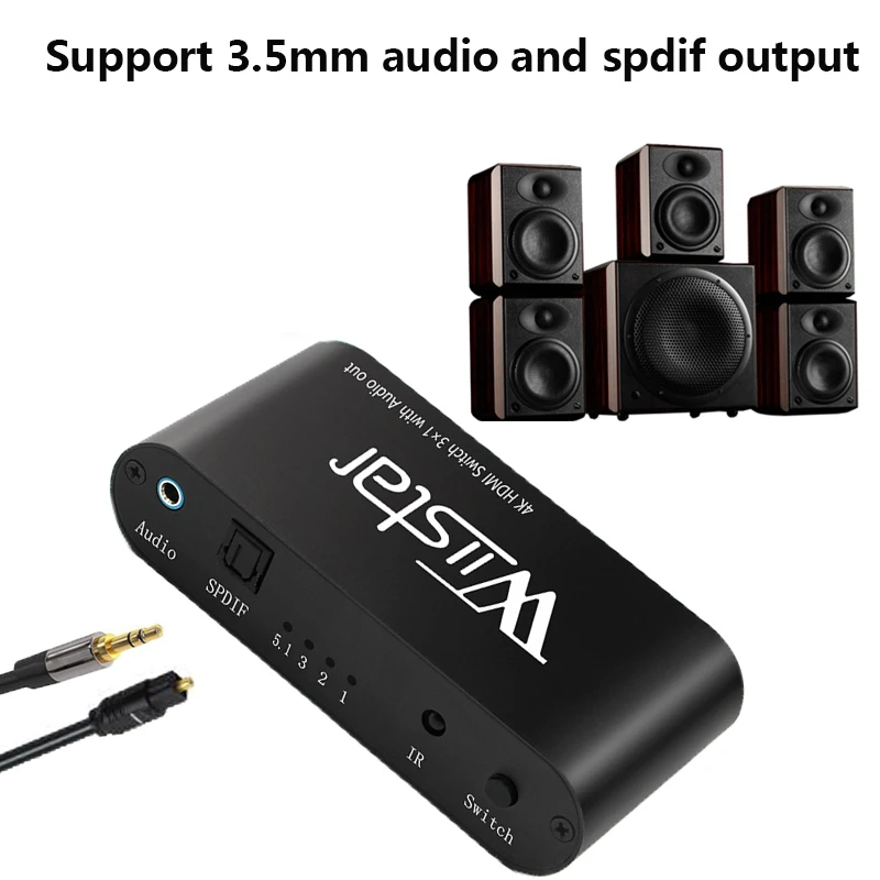 HDMI-совместимый коммутатор Wiistar 3x1UHD4K @ 30 Гц 3 в 1 выход с аудио-выходом для