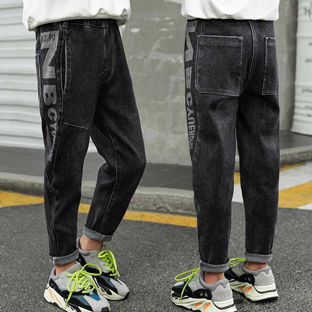 GFMY 2019 Autumn Winter Straight Type letter Solid Black 5-16Year Big Boys Jeans Leisure Slim Pocket Children's jeans |