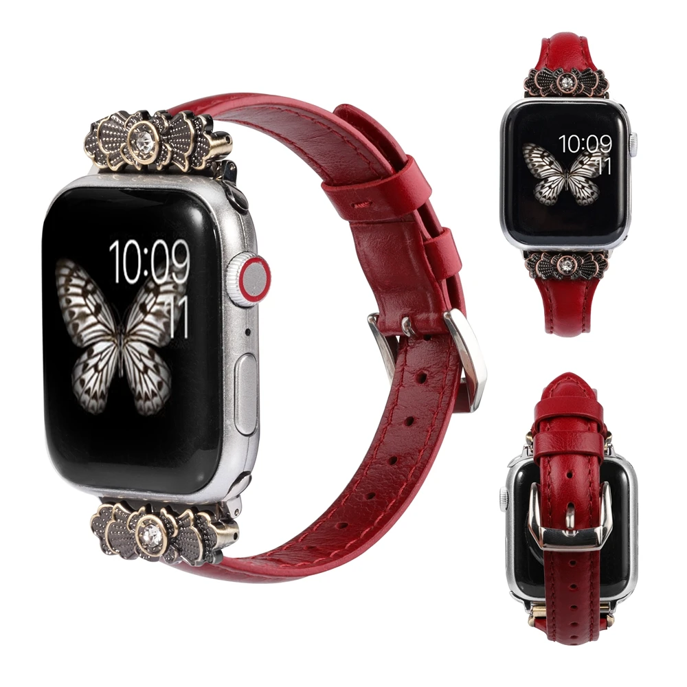 Кожаный ремешок для Apple Watch 38 мм 42 мм iWatch женский тонкий металлический с уникальным декоративным ремешком браслет для iwatch серии 4 3 2 1