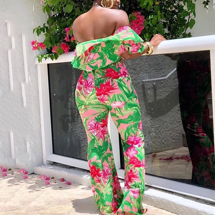 Sexy Jumpsuits For Women 2023 Fashion Printed Off the Shoulder High Waist Floor Length Elegant Evening Night Party Rompers Cloth