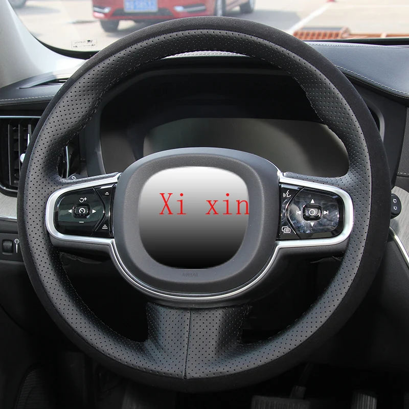 

For Volvo s90 xc60 xc90 V90 v60 S60 DIY custom hand-stitched leather suede car steering wheel cover interior decoration