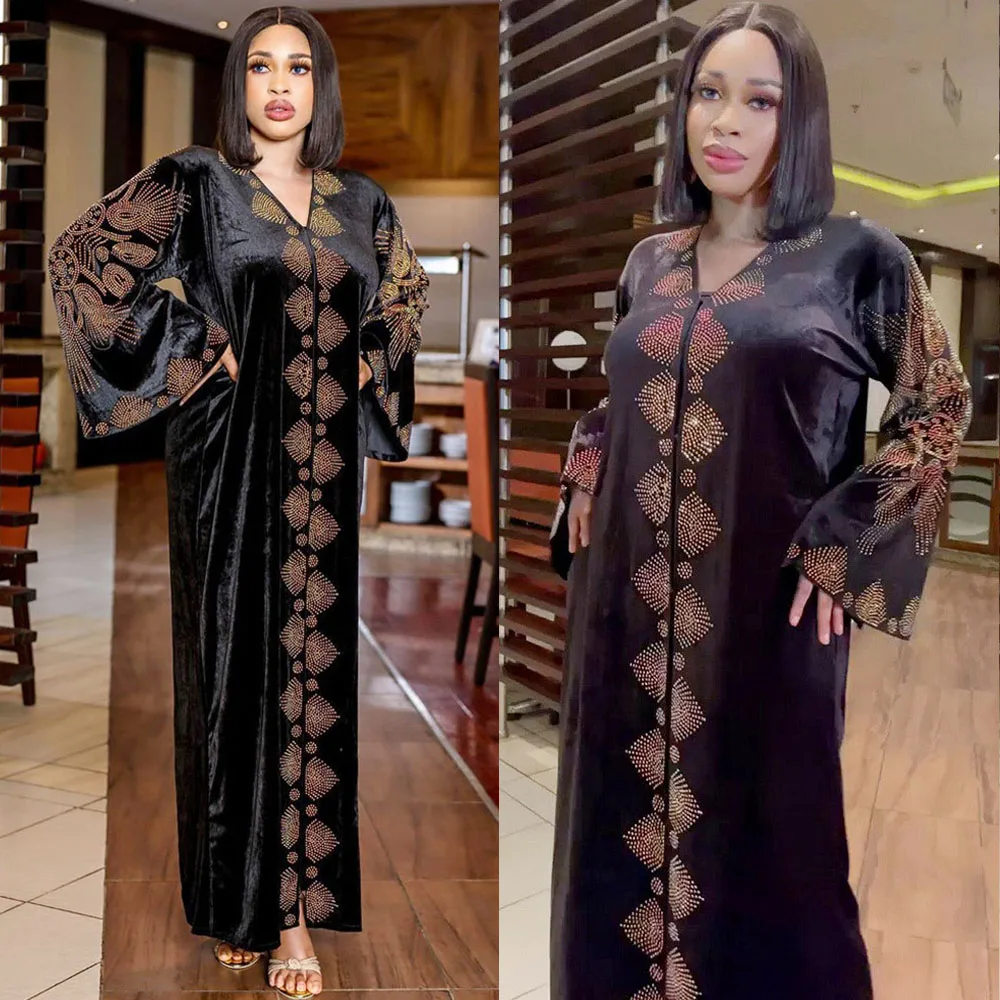 

Velvet Africa Clothing Women Muslim Long Maxi Dress High Quality Fashion Nigeria African Dress For Lady African Kanga Dresses