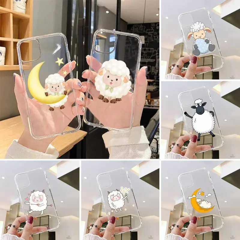 

sheep cute cartoon Phone Case Transparent for iPhone 7 8 11 12 s mini pro X XS XR MAX Plus cover Clear mobile bag