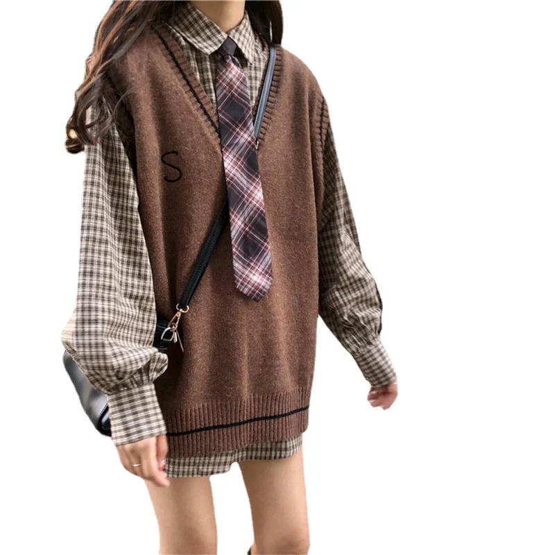 Женский трикотажный Костюм двойка Весенняя блузка в клетку с рукавами