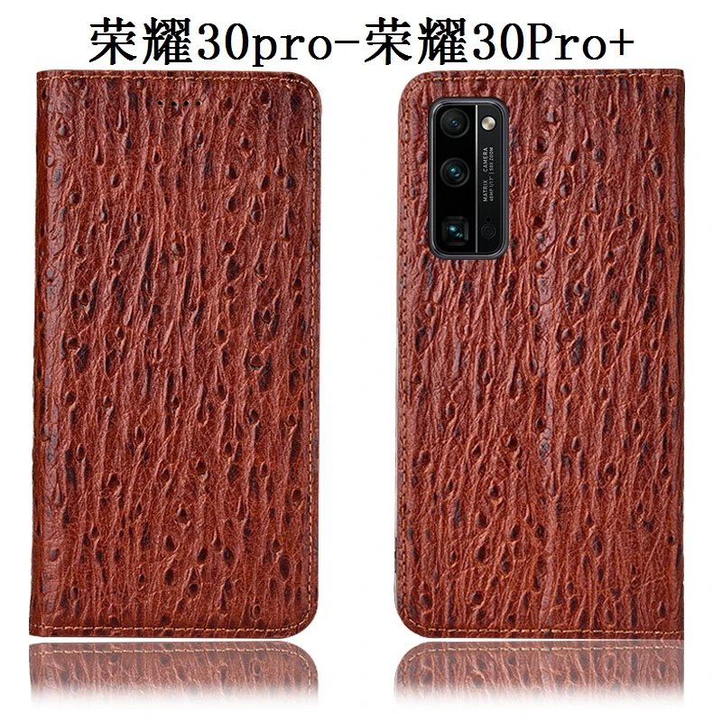 

ostrich pattern cowhide leather retro vintage phone bag for Huawei Honor 30 Pro Plus/Honor 30 Pro/Honor 30 Lite magnetic case