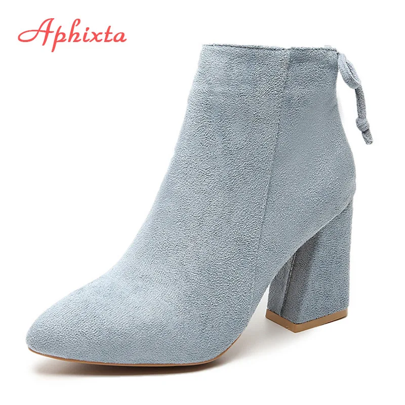 Blue Aphixta/женские классические ботильоны; мягкая замшевая обувь для детей; нескользящие женские ботинки из термопластичной резины; повседневная женская обувь на высоком каблуке на молнии - Цвет: Blue