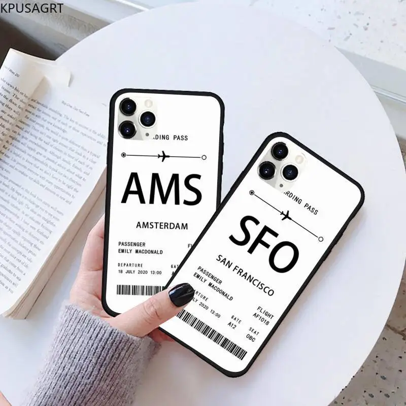 

KPUSAGRT Personalised Plane Ticket Phone Case Rubber for iPhone 11 pro XS MAX 8 7 6 6S Plus X 5S SE 2020 XR case