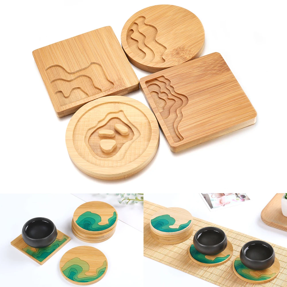 

Chinese Placemat Bamboo Wood Coasters Waterproof Pad Landscape Plate Mat Creative Kitchen Table Mat For DIY Resin Coaster