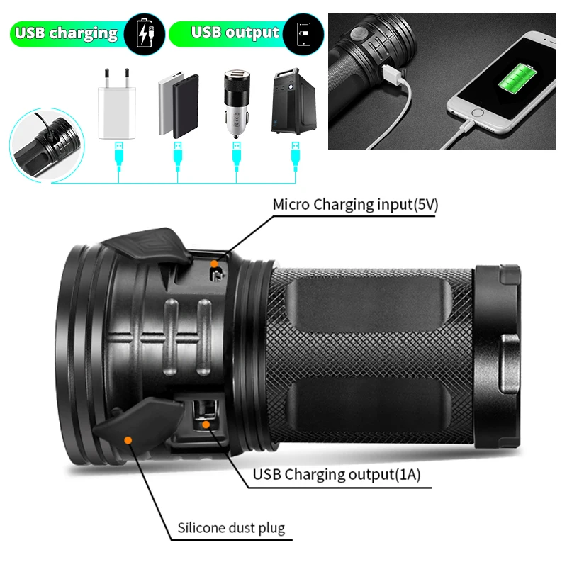 Xlamp светодиодный поисковый светильник Ультра мощный яркий T6 вспышка XHP90 фонарь usb