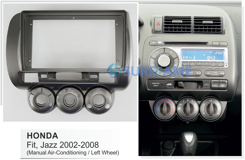9 дюймовая Автомобильная панель Fascia ДЛЯ HONDA Fit Jazz City 2002 2008 (левое колесо) комплект