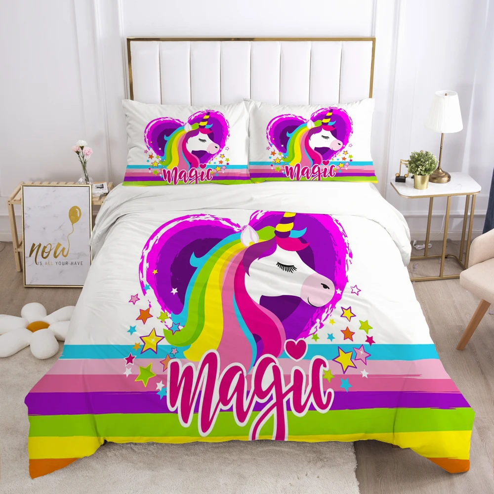 

Cartoon Duvet Cover Set 3D Unicorn Baby Bedding Set For Kids Baby Comforter Cover Pillowcases Girls Double King Queen Bedclothes