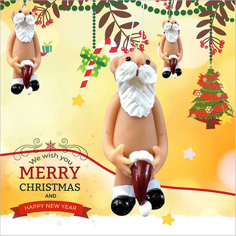 

Creativity Christmas Tree Drop Pendant 2022 New Year Nude Santa Claus Resin Christmas Ornaments Statue Original Gifts for Family