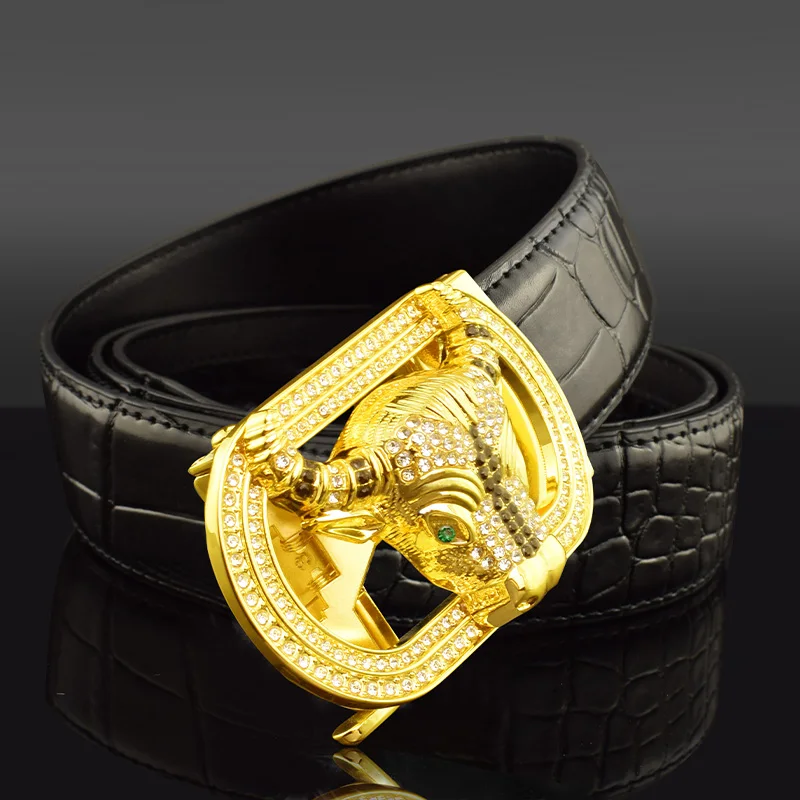 High Quality Cow Spin Leather Belt men Luxury Metal Buckle Designer Mens Belt Genuine Leather Belt Cinturon Dorado Brand