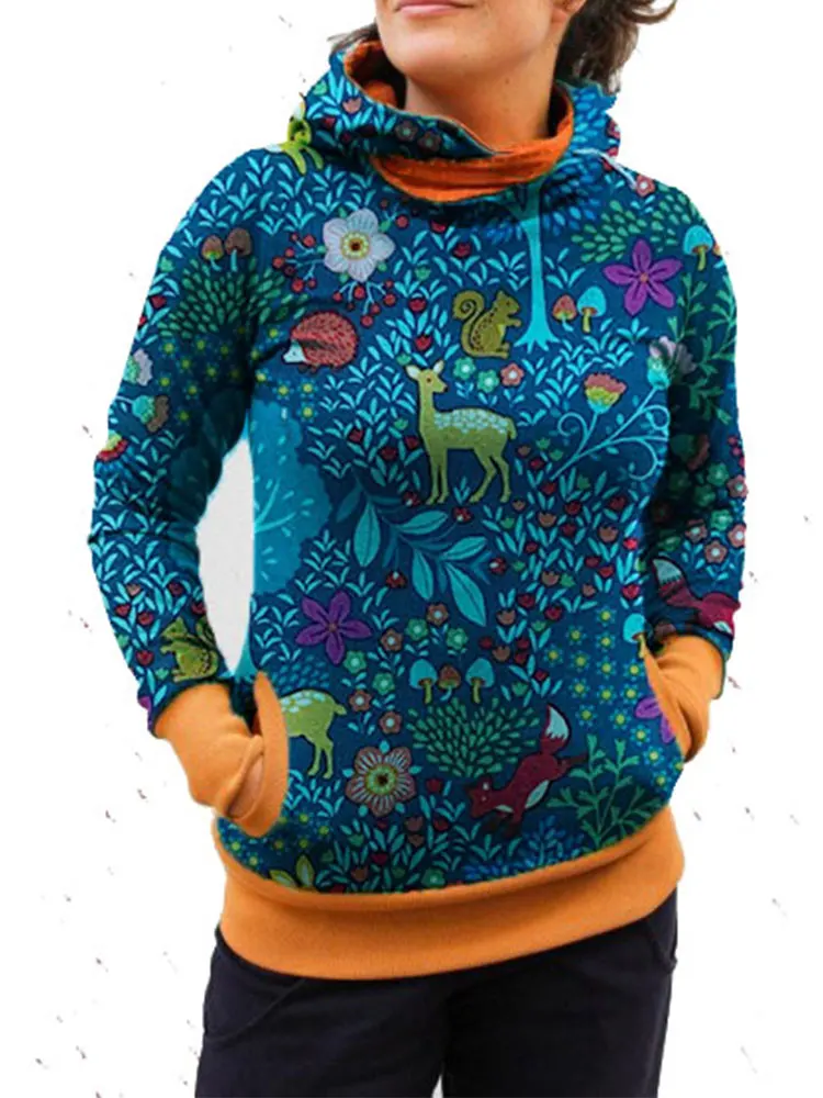 Женская винтажная толстовка с капюшоном 3D-принтом оленя в европейском стиле