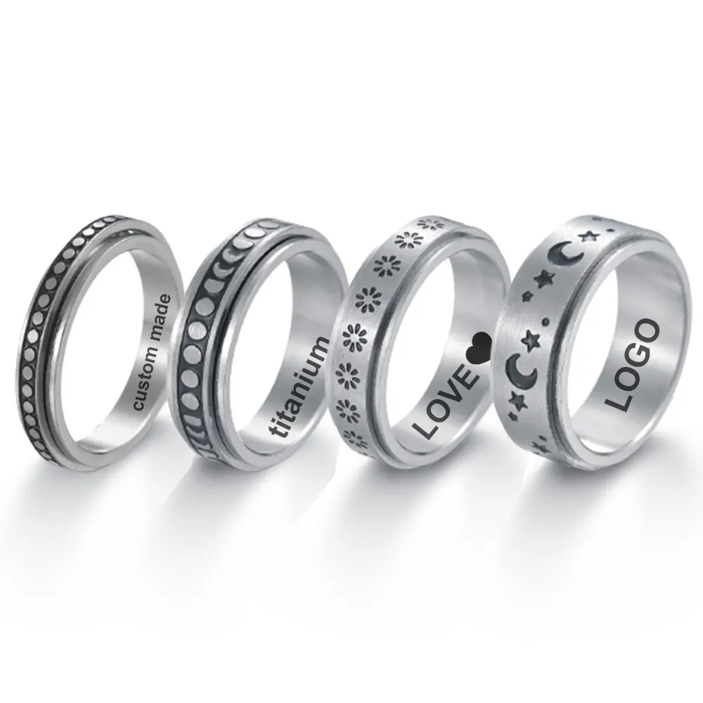 

Customized 6mm/8mm Men's Rotatable Star And Moon Male And Female Couple Wedding Ring Carving Any Pattern Jewelry Birthday Gift