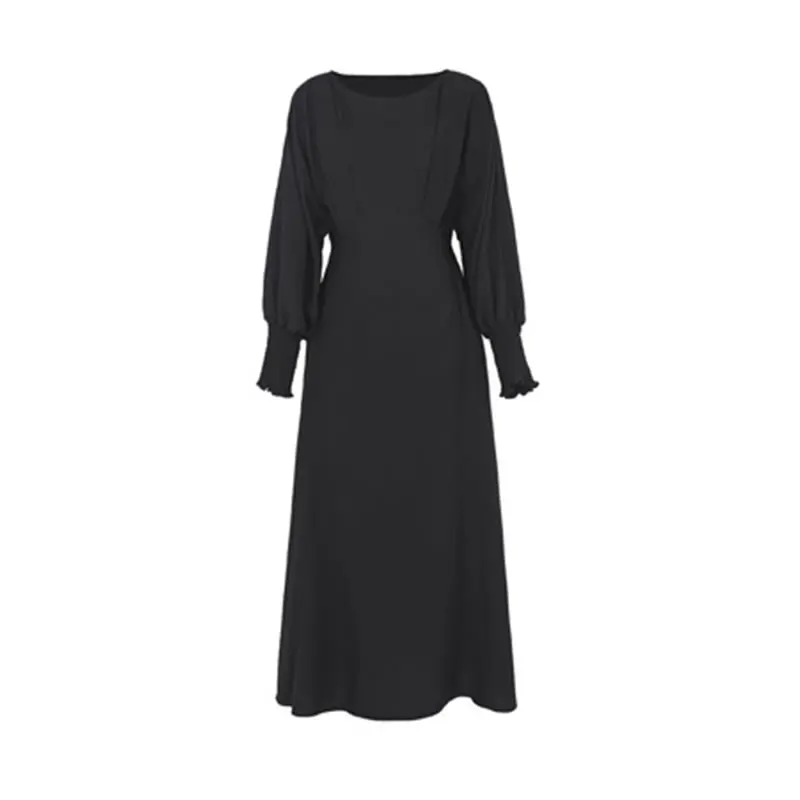 

XITAO Vintage Draped Casual Dress Women Trendy Fashion New Style O Neck Collar Long Lantern Sleeve Elegant Empire Waist DZL2788