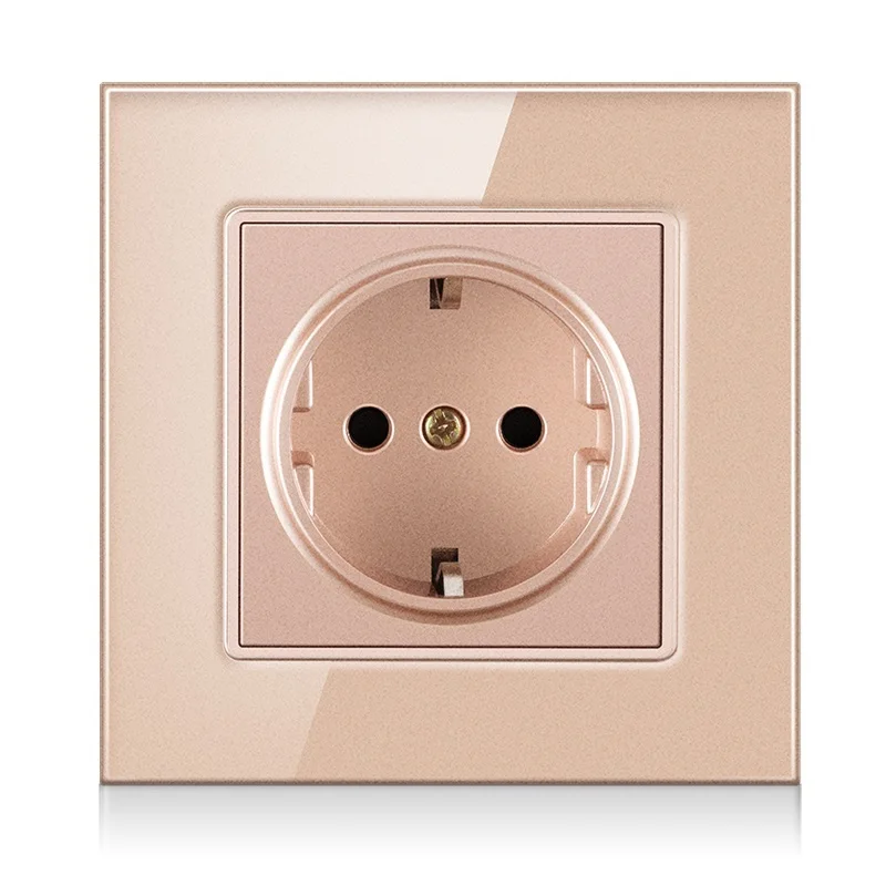 

2021NEW Wall crystal glass panel power socket plug has been grounded, 16a European standard power socket 86mm * 86mm