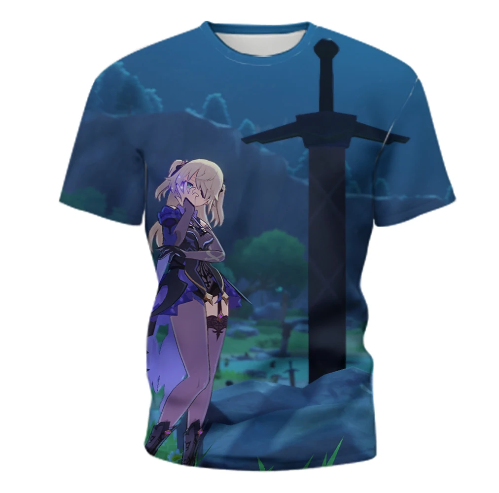 

2021 summer new men's T-shirt 3D genshin impact print T-shirt youth children's casual Harajuku hip-hop round neck short-sleeve