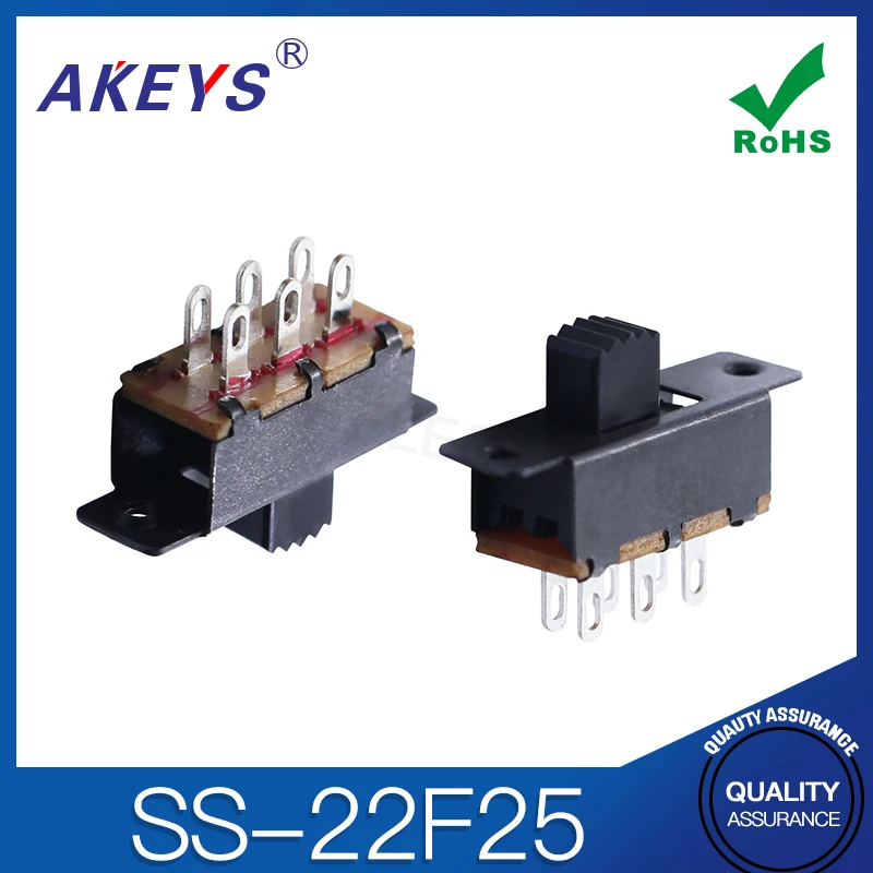 

SS-22F25 2P2T Double pole double throw 2 position slide switch 6 solder lug pin verticle type without fixed pin black shell