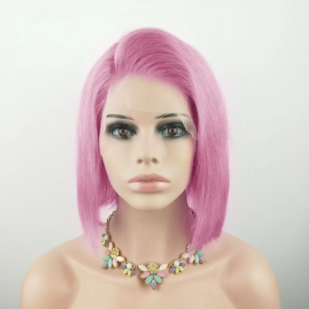 Короткий Боб 13*4 Кружева спереди человеческие волосы парики цветная боковая