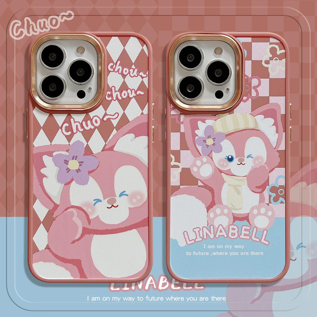 

Cute Cartoon Lens Painted Electroplating Skin Sensation Plaid LinaBell Fox Phone Case For iPhone11 12 13 ProMax XR Xsmax Cover